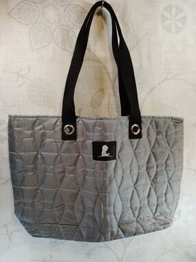 Saint Jude Quilted Gray Tote Bag with Black Handles
